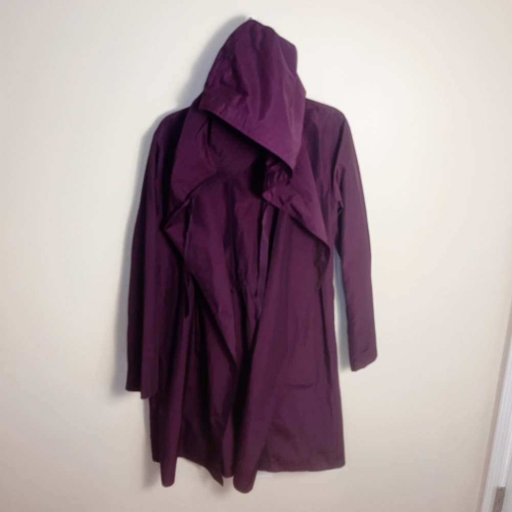 Eileen Fisher Coat Women M Purple Hooded Wrap Tie Back Cotton Nylon F9AK-1 - Picture 2 of 9